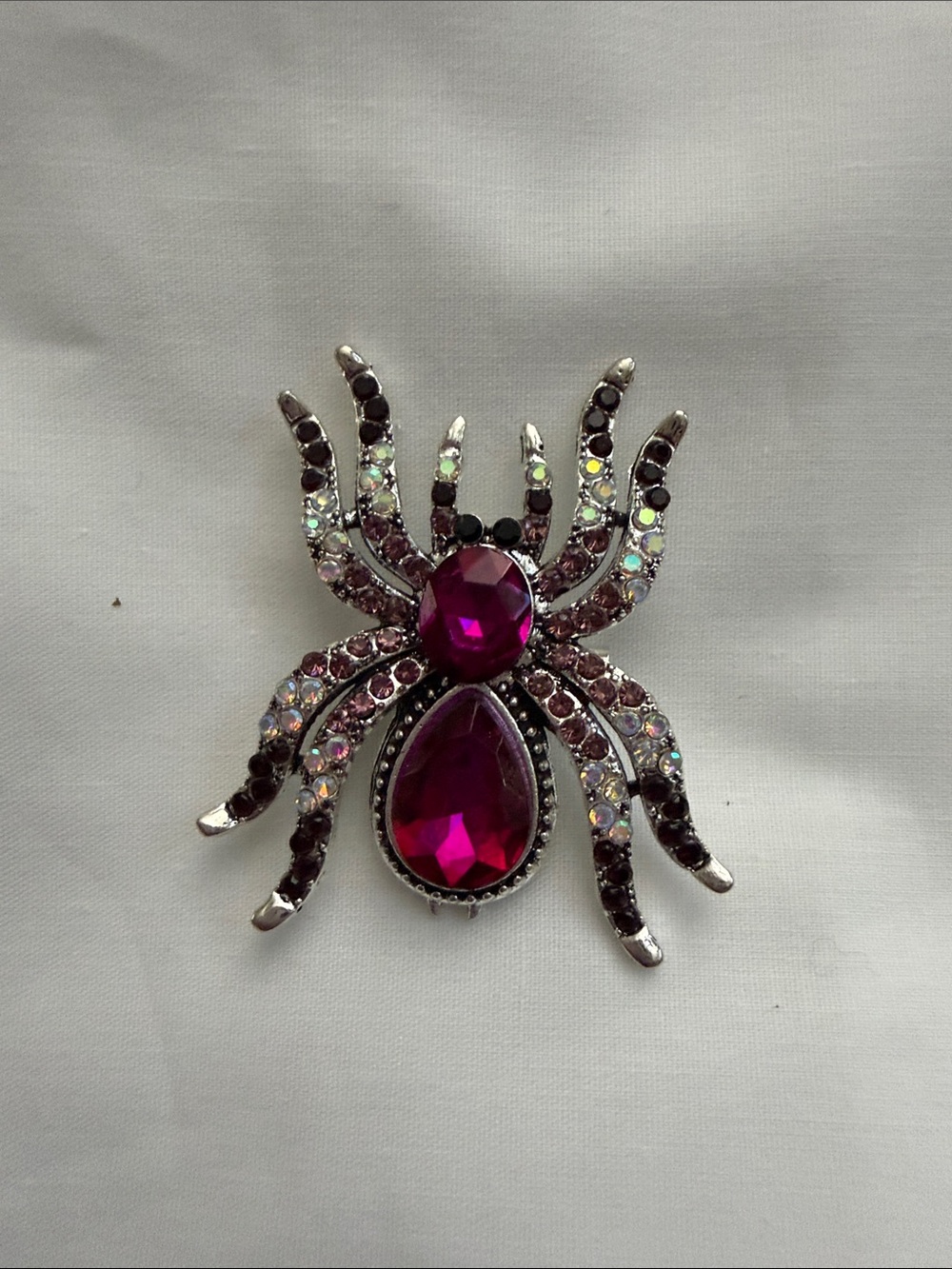 Rhinestone Spider Brooch - Fuchsia Crystal Accent